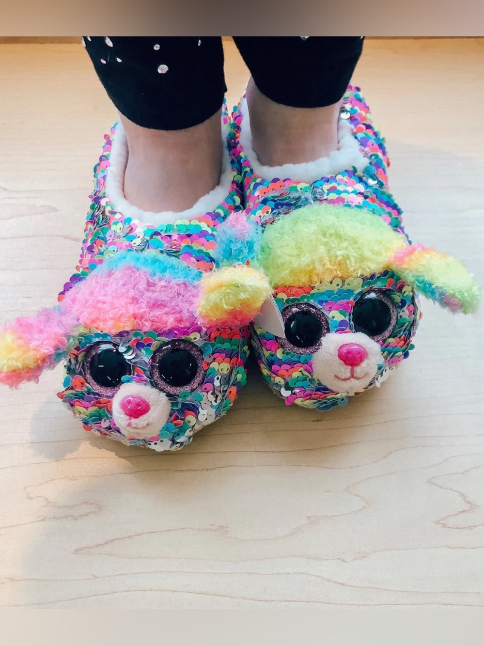 Ty Fashion Rainbow the Poodle Sequin Slipper Socks - Toddler Size 1-3